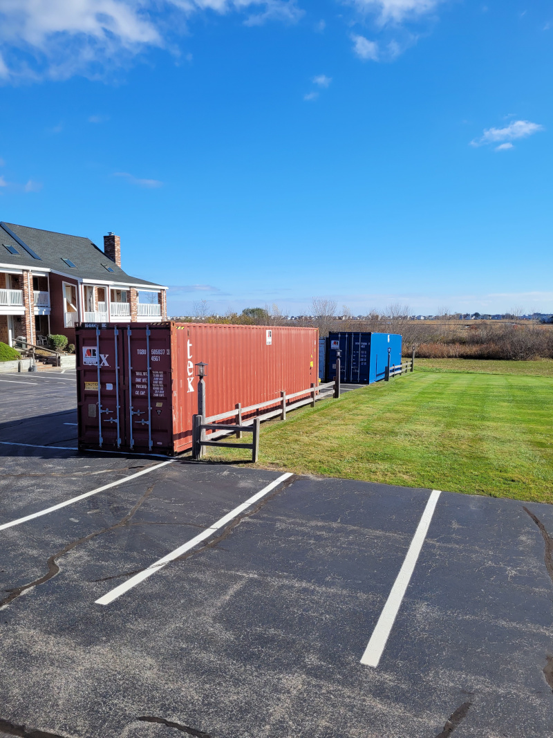 40ft container storage rental delivered to Misty Harbor Hotel renovation Wells, ME