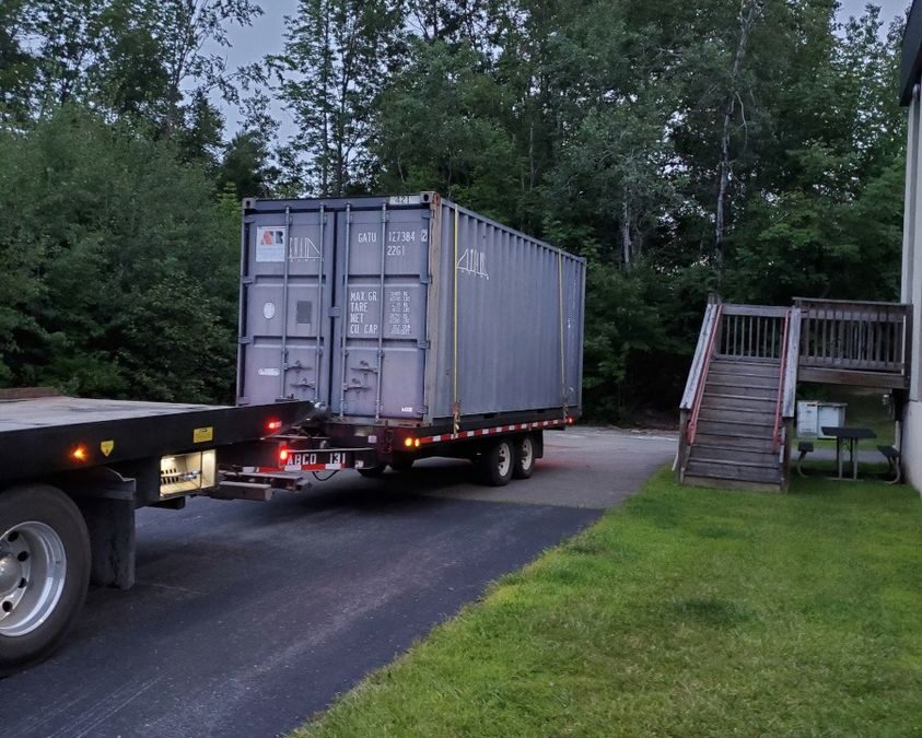 20ft storage container rental delivered to Whitten Road in Augusta, Maine.