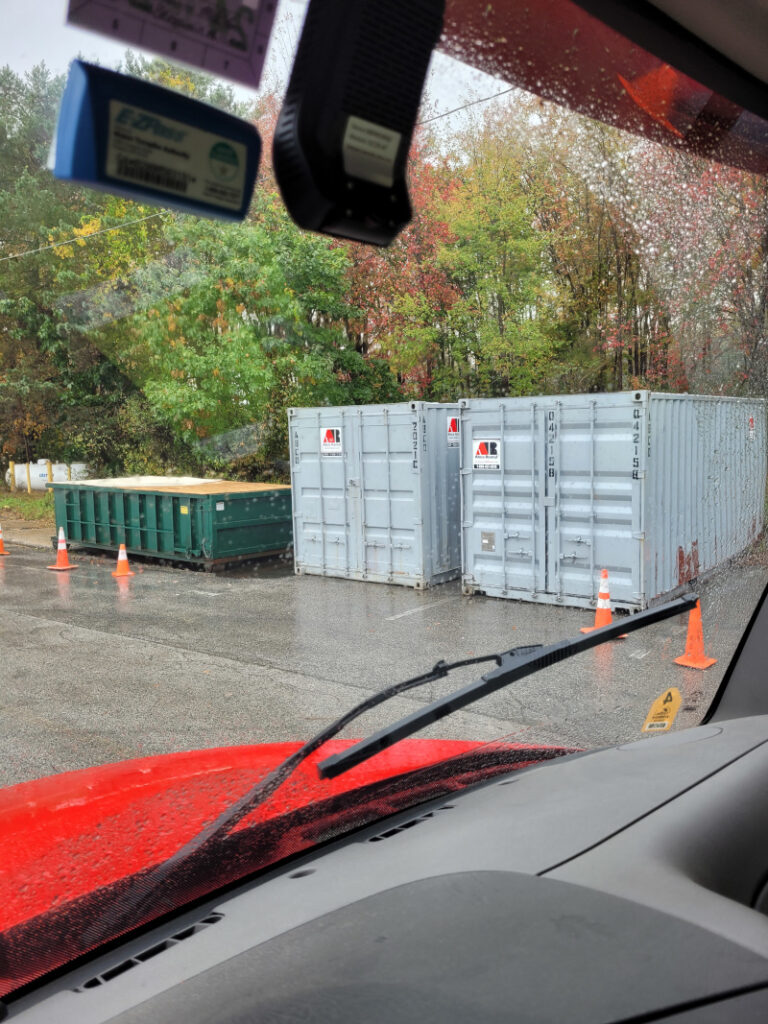 3, 20ft storage container rentals delivered to Kittery, Maine. Mathouse Construction is securely storing construction Materials at the Premuim Mall. 