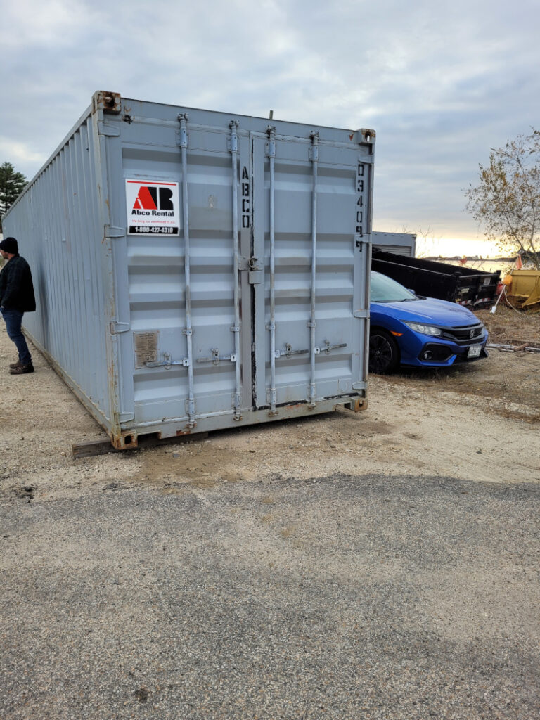 40ft storage container rental delivered to Kittery, ME for an ES Boulos PNSY project.
