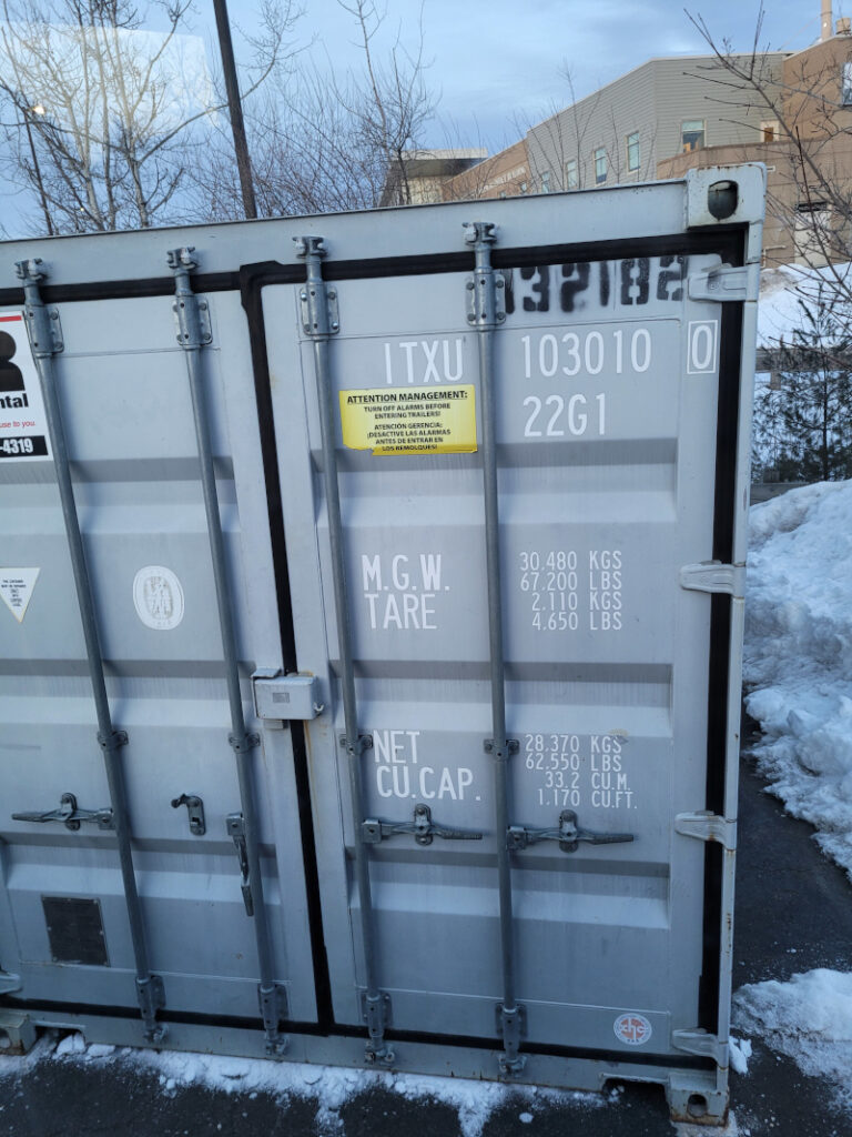 Five 20 ft storage rental containers delivered to Biddeford, Maine
