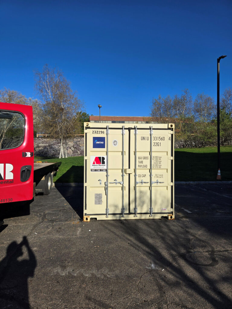 24 20ft storage container rentals delivered for a Residence Inn remodel in Norwood, MA. Portable storage solutions for Massachusetts construction projects.