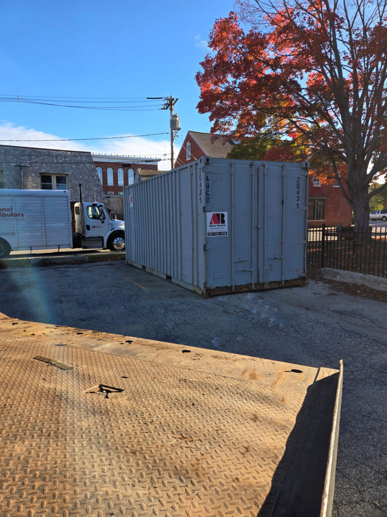 20ft storage container rental delivered to Saco ME Police Station for road salt storage by Abco Rental & Storage, Inc