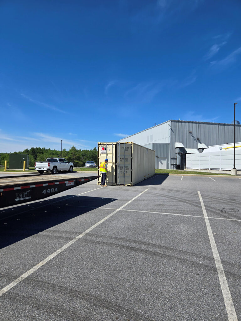 40ft storage container rental delivered to Westbrook, ME for electrician work