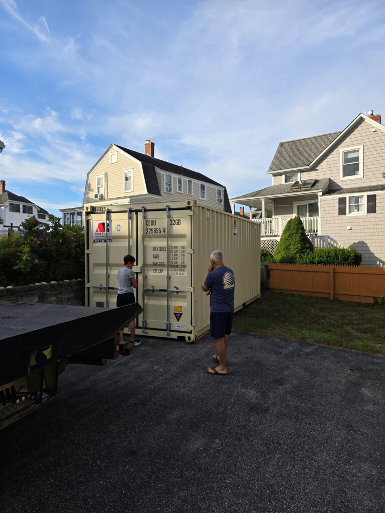 20ft storage container delivered to Brunswick flooring company for an upcoming flooring project