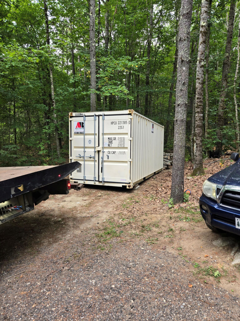 20-foot storage container rental for a new home build in Gray, Maine