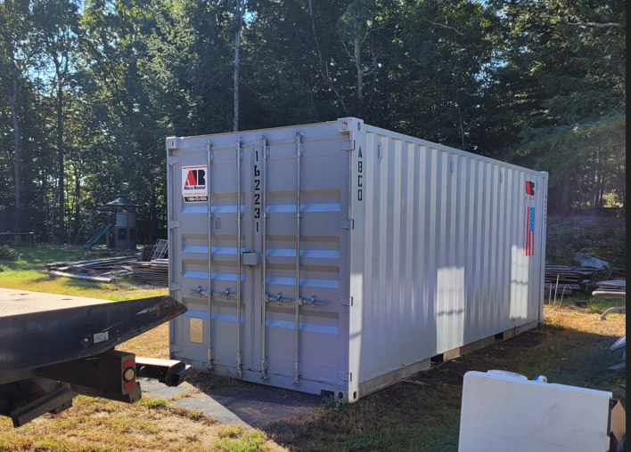 20 ft storage container rental for a home renovation project in Lyman, ME 04002.