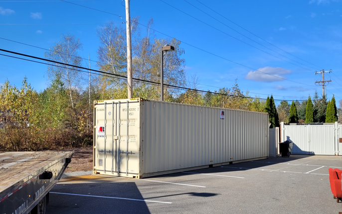 40’ New High Cube storage container rental for a remodel in Bangor, Maine