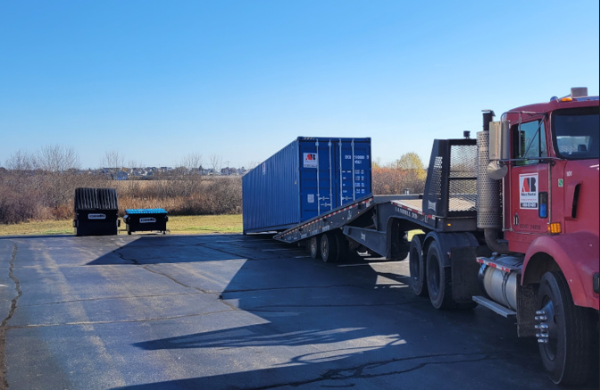 40ft storage container rental delivered to Hotel Revamp in Wells, Maine