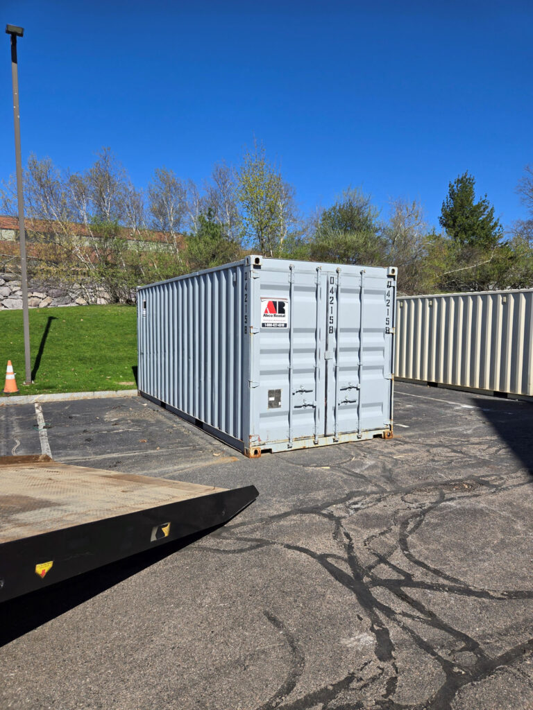 20ft storage container long-term rental delivered in Bath Maine for ES Boulos electrical project