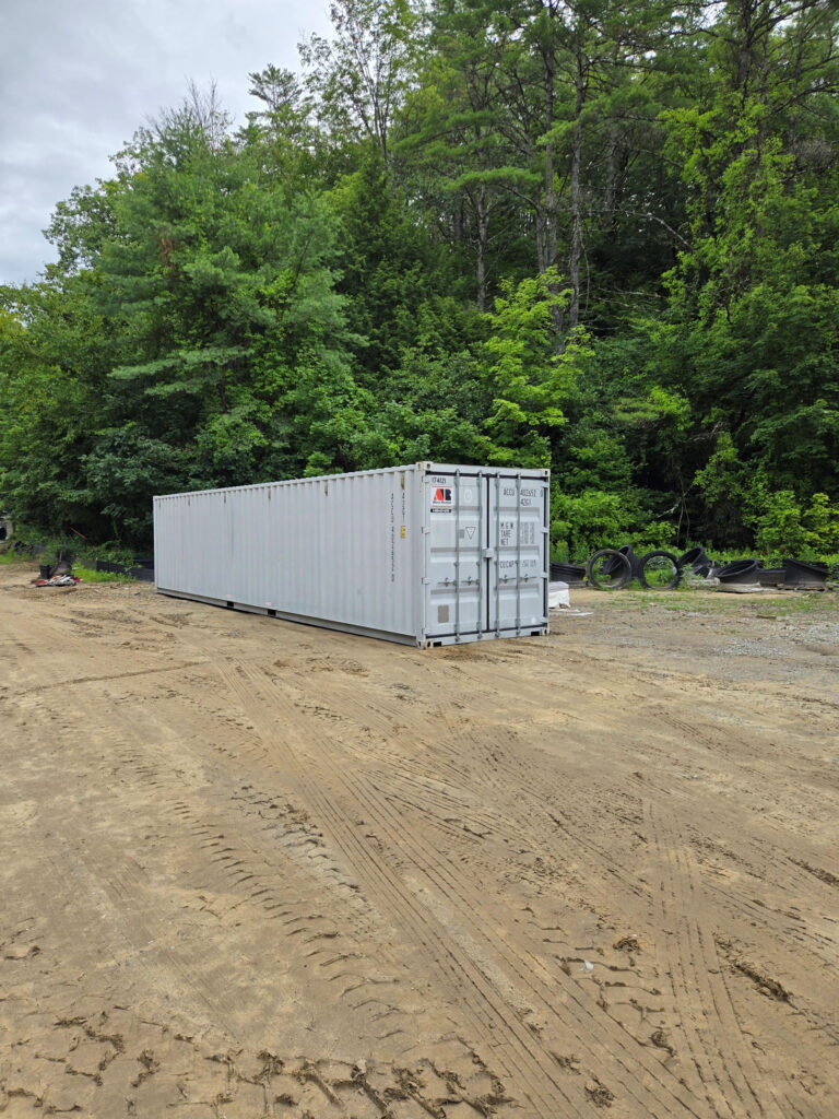 40 ft storage container rental delivered to Fish Hatchery in New Hampton, ME, for electrical work.