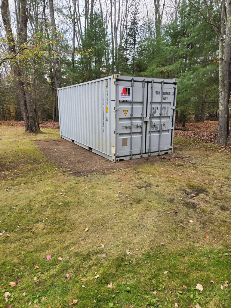 20ft Abco Rental and Storage ground level shipping container delivered to Scarborough driveway for winter car storage
