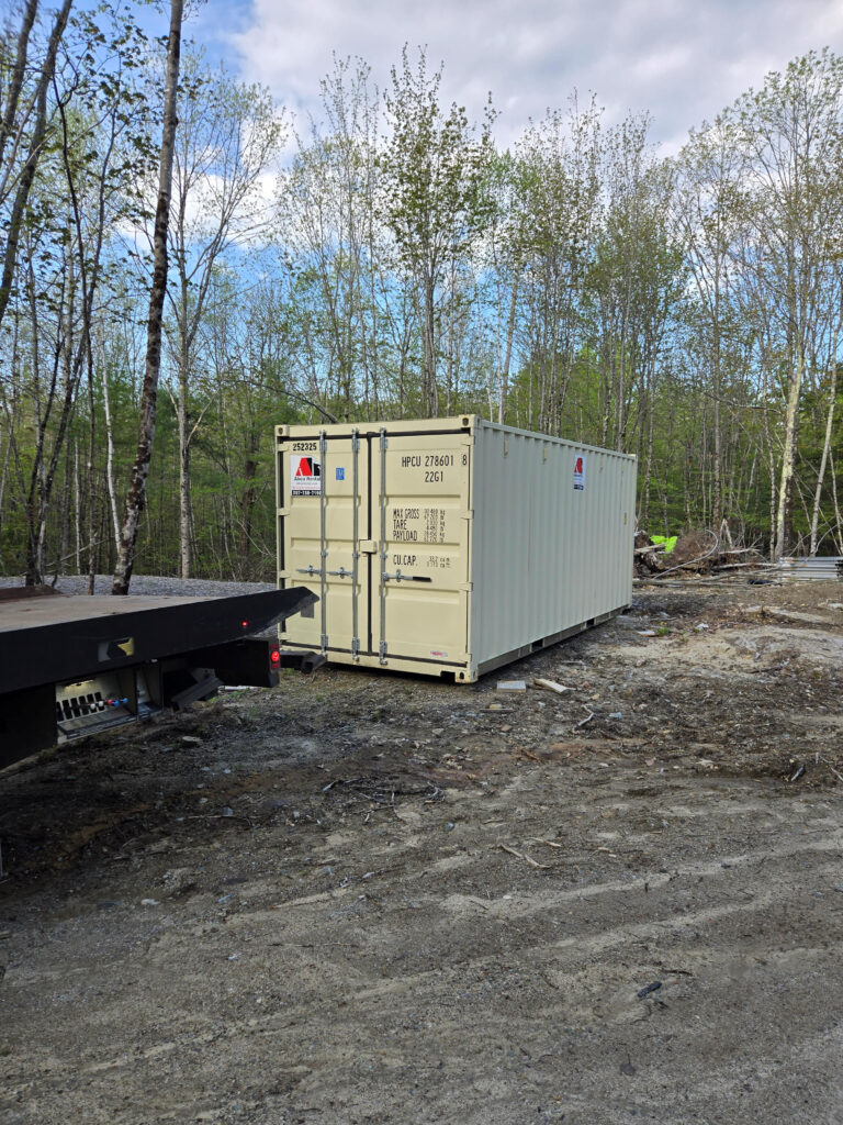 20 ft storage container rental at residential construction site in Pownal Maine